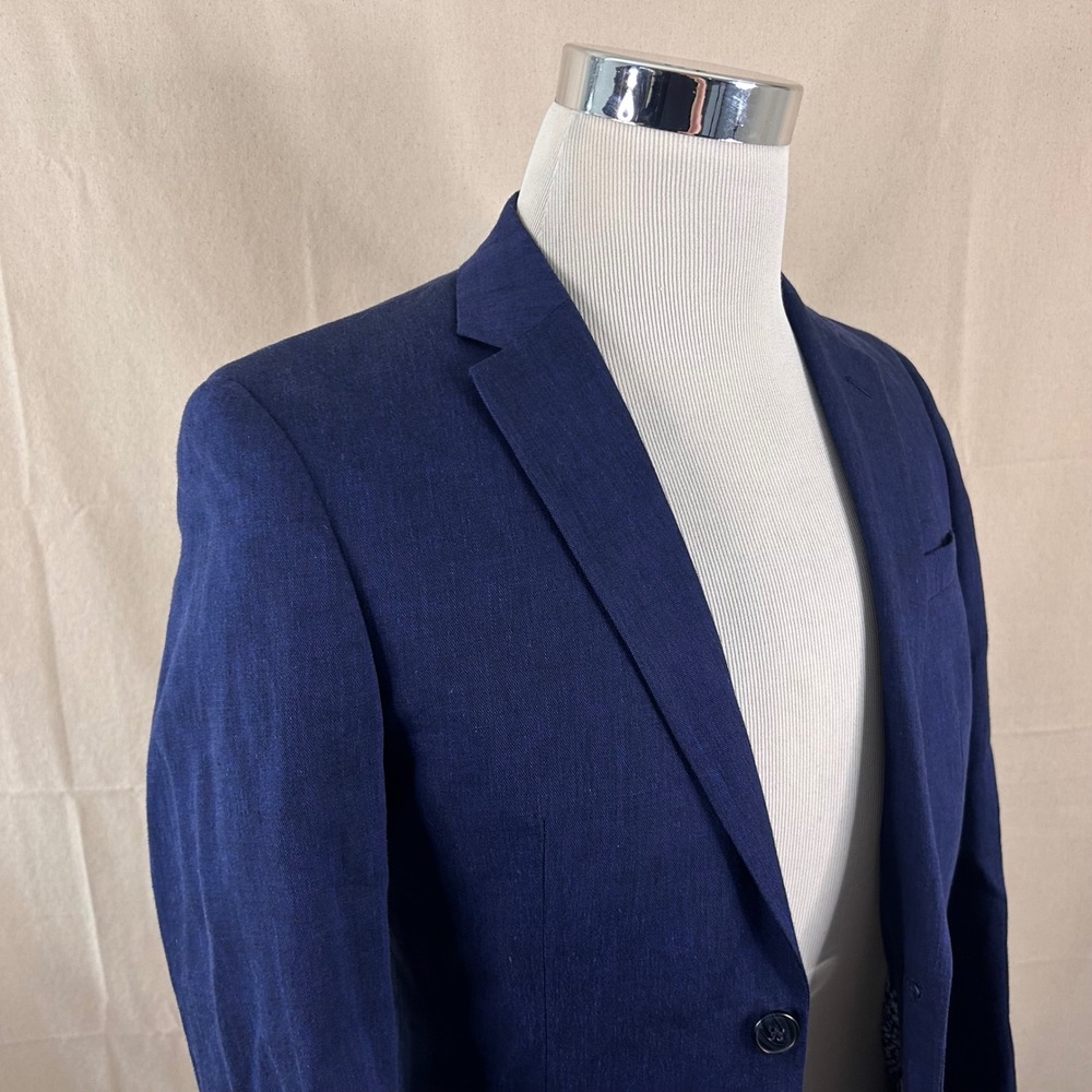H&M 34R Slim Fit Sport Coat Linen Cotton Blue Two Button Floral Lined Vented